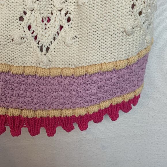 Zara womens size small knit crop tank hearts crochet cream pink kawaii button - Picture 6 of 9